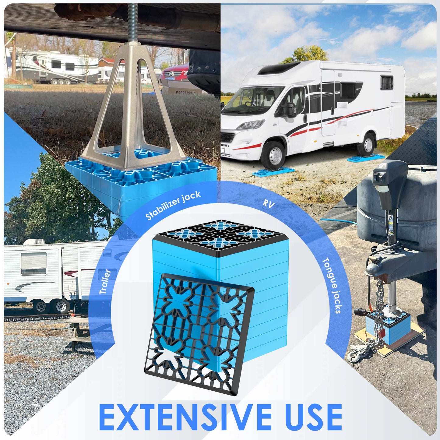 Heavy Duty RV Leveling Blocks 12 Pack, Interlocking Design Camper Leveling Blocks with Packing Bag, Ideal for Leveling Single and Dual Wheels (Blue)