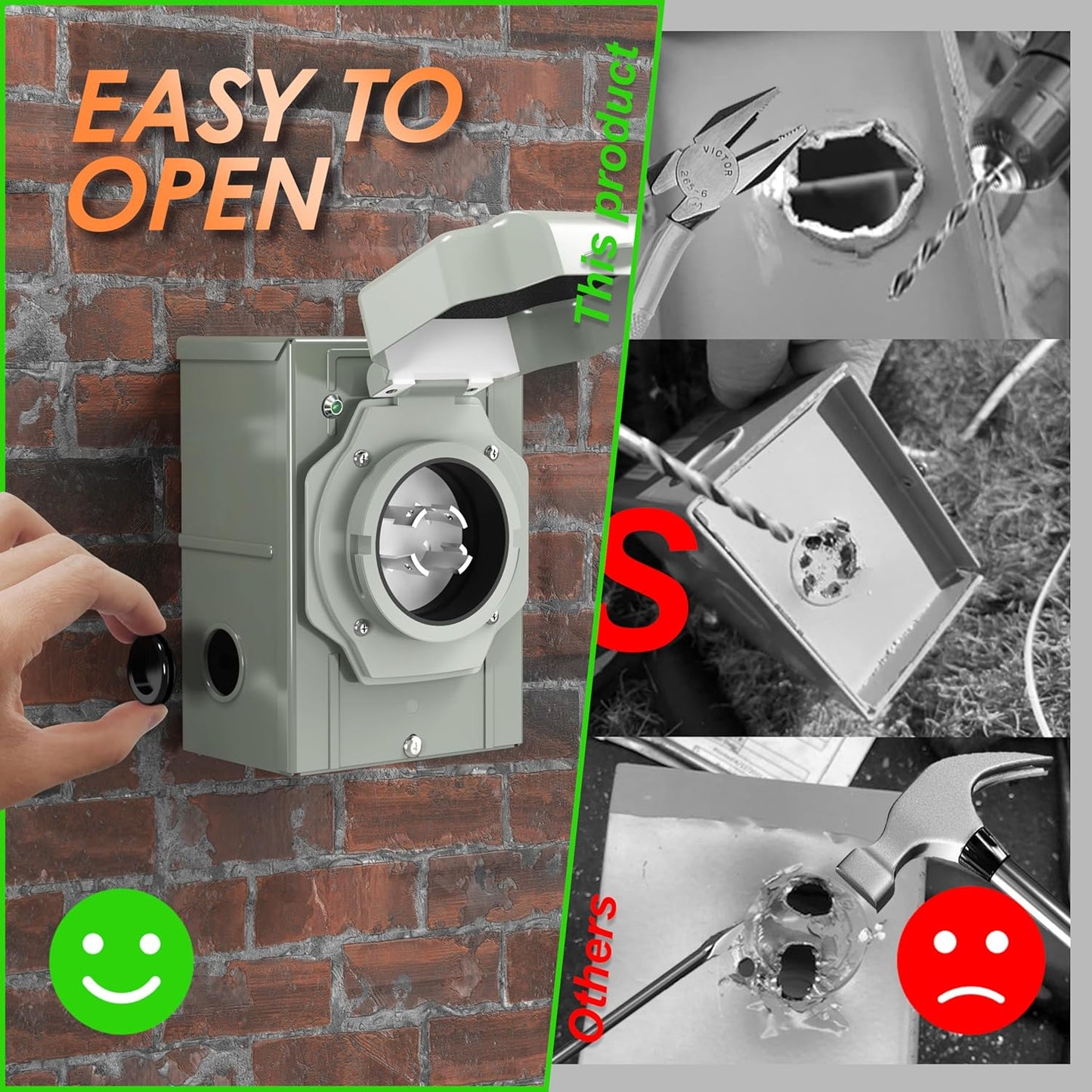 4 Prong 30 Amp Generator Extension Cord and Inlet Box with Locking Connector, Heavy Duty NEMA L14-30P/L14-30R, 125/250V 7500W 10 Gauge SJTW Generator to House Power Cord