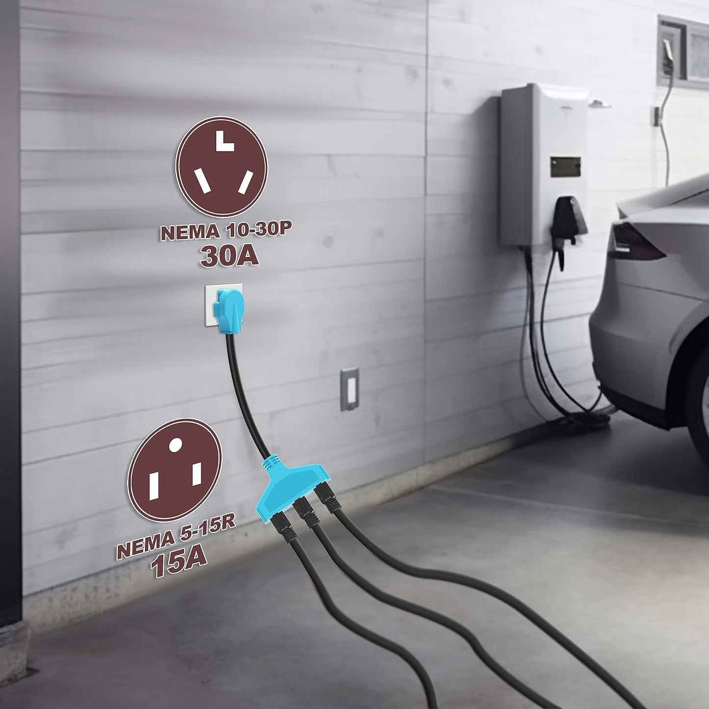 3 Prong 30 Amp to 110V Dryer Distribution Adapter Cord, NEMA 10-30P Male to 3X 5-15R Household Outlet Female