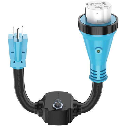 Overload Protector 50 Amp to 15 Amp 110 Volt RV Adapter Cord with Circuit Breaker, NEMA 5-15P Male to SS2-50R Twist Lock Female Electrical Power Dogbone, STW 10 Gauge for RV, ETL Listed