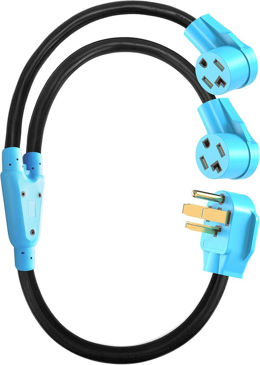 4 Prong Dryer Y Splitter 2 FT, NEMA 14-30P Male to Two NEMA 14-30R Female, 30 Amp 250 Volt 7500W STW 10 AWG Dryer Y Adapter Cord, for Dryer Outlet and Level 2 EV Charging