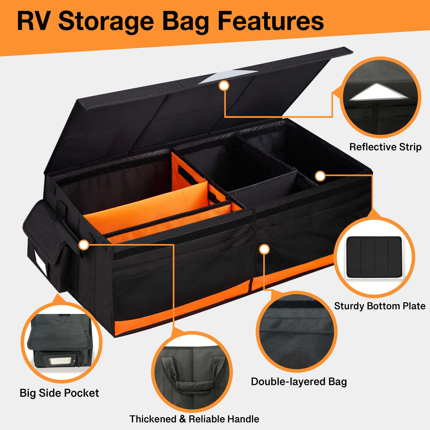 RV Storage and Organization, 81.4L Waterproof Collapsible Trunk Organizer for Suv DIY RV Storage Bag with Internal Compartments RV Storage Solutions for Camper Trailer Trunk