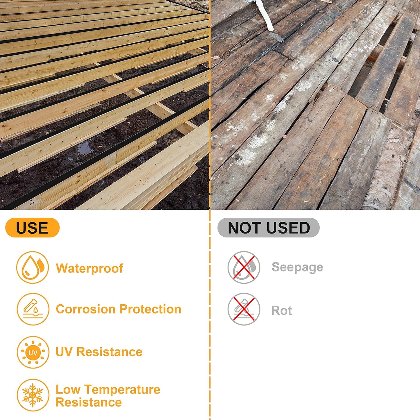 Joist Tape for Decking 2'' X 50', 8 Rolls Weatherproof Butyl Tape for Wood Decks Beams Roof, Flashing Tape Anti-Corrosion Weather Resistant Black Deck Joist Tape Outdoor Patio Repair