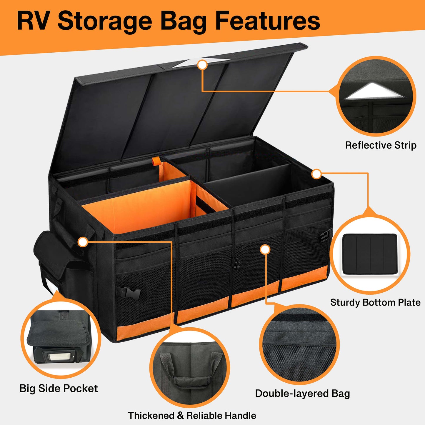 RV Storage and Organization, 74L Waterproof Collapsible Trunk Organizer for Suv DIY RV Storage Bag with Internal Compartments RV Storage Solutions for Camper Trailer Trunk