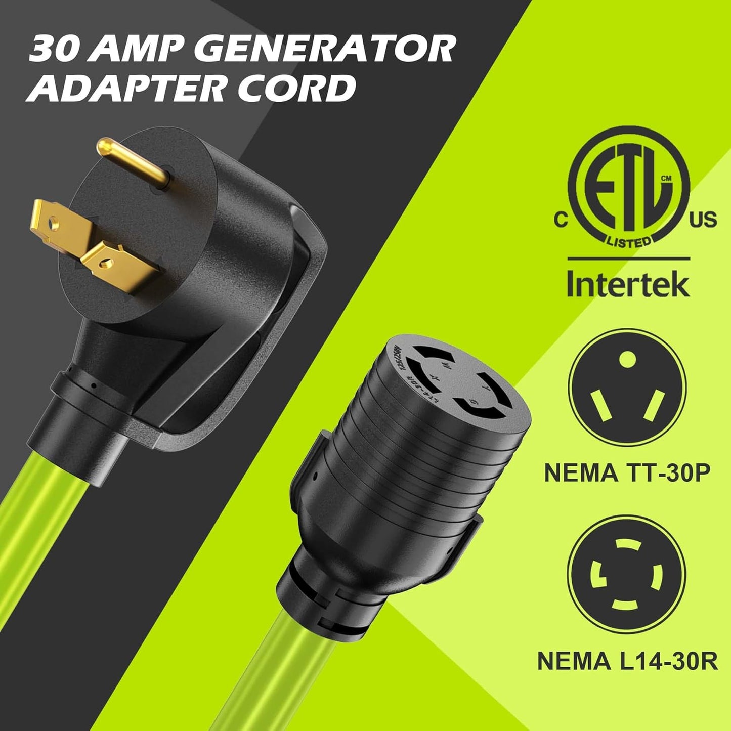 30 Amp Generator Adapter, TT-30P Male to L14-30R Female, House to Generator Cord, 10 Gauge STW