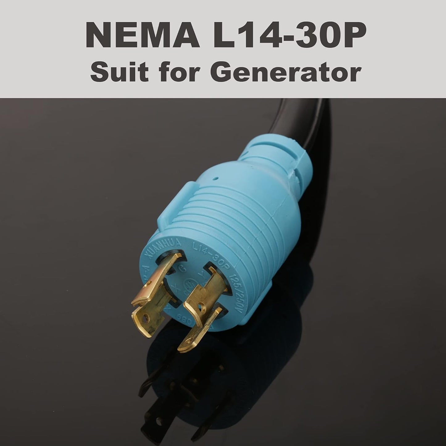 4 Prong 30 Amp to 15 Amp Generator Distribution Adapter, NEMA L14-30P Male to 4X 5-15R/5-20R T-Blade Female with Dust Protection Caps, 10 Gauge 125/250V 7500W