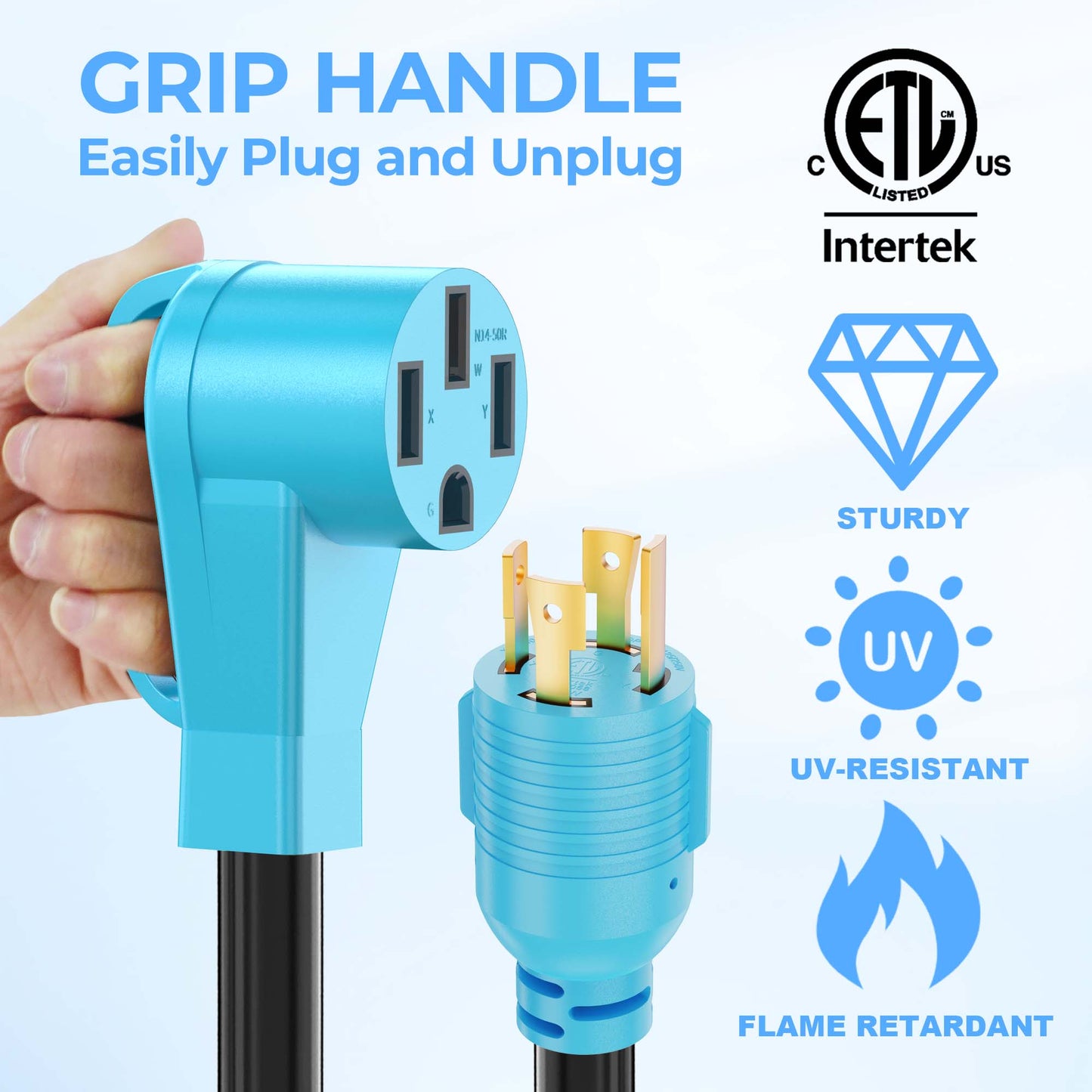 4 Prong 30 Amp to 50 Amp Generator to RV/EV Adapter Cord, NEMA L14-30P to 14-50R, Heavy Duty STW 10 AWG Suit for Tesla Model S/3/X/Y Charging or Generator to House and RV Trailer Camper