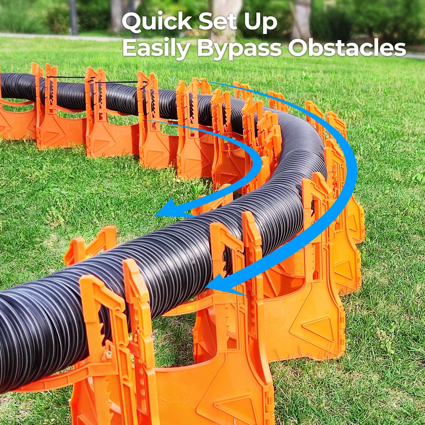 RV Sewer Hose Support 20 FT, U-shaped Adjustable Height Sewer Hose Support with Elastic Straps and Rubber Ties Quick Set-up RV Sewer Hose Storage for Travel Trailers Campers, Blaze Orange