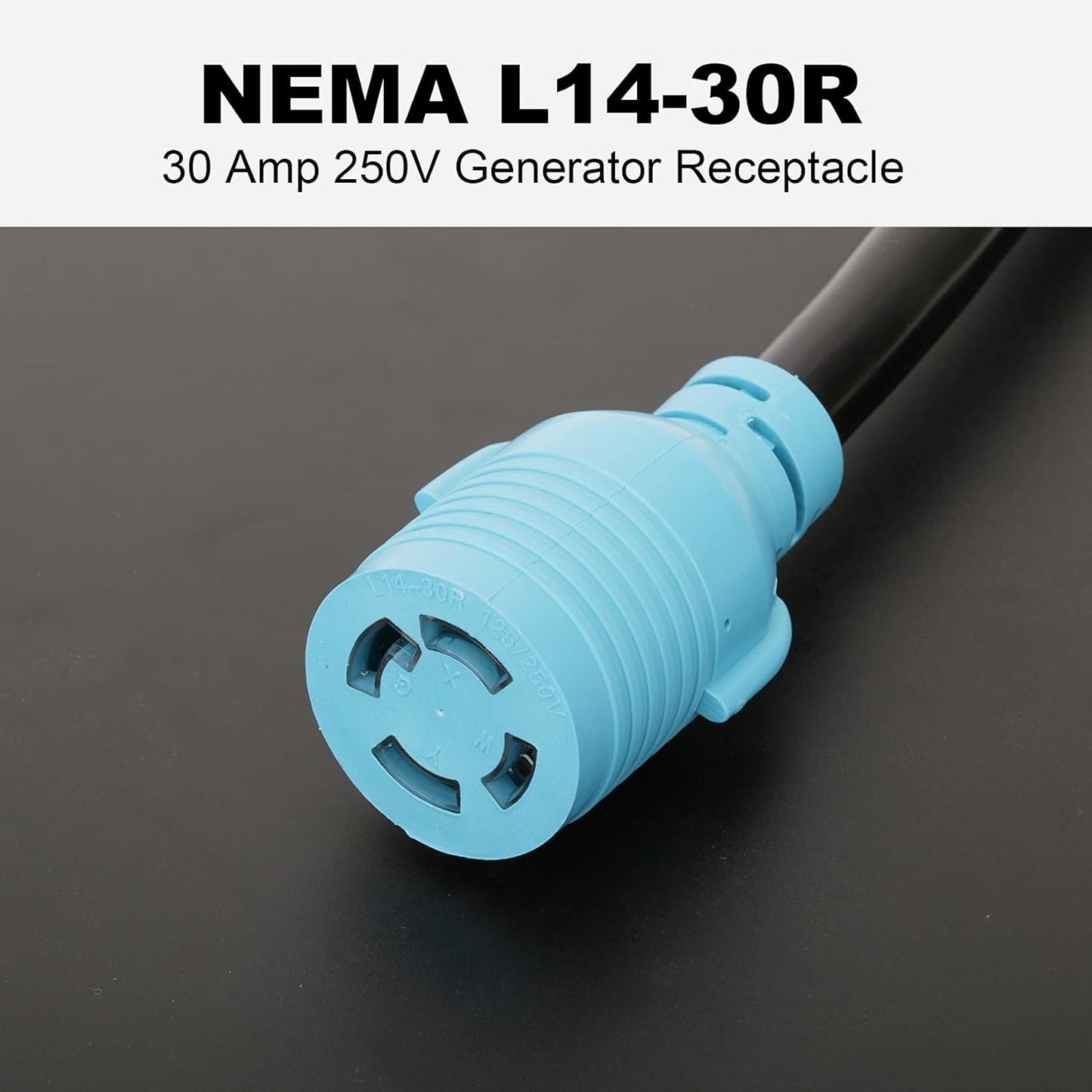 NEMA L5-30P to L14-30R Adapter Cord, 4 to 3 Prong Generator Transfer Switch Adapter, 30 Amp Generator Twist Lock 3 to 4 Prong House Inlet Box, STW 10 AWG Blue