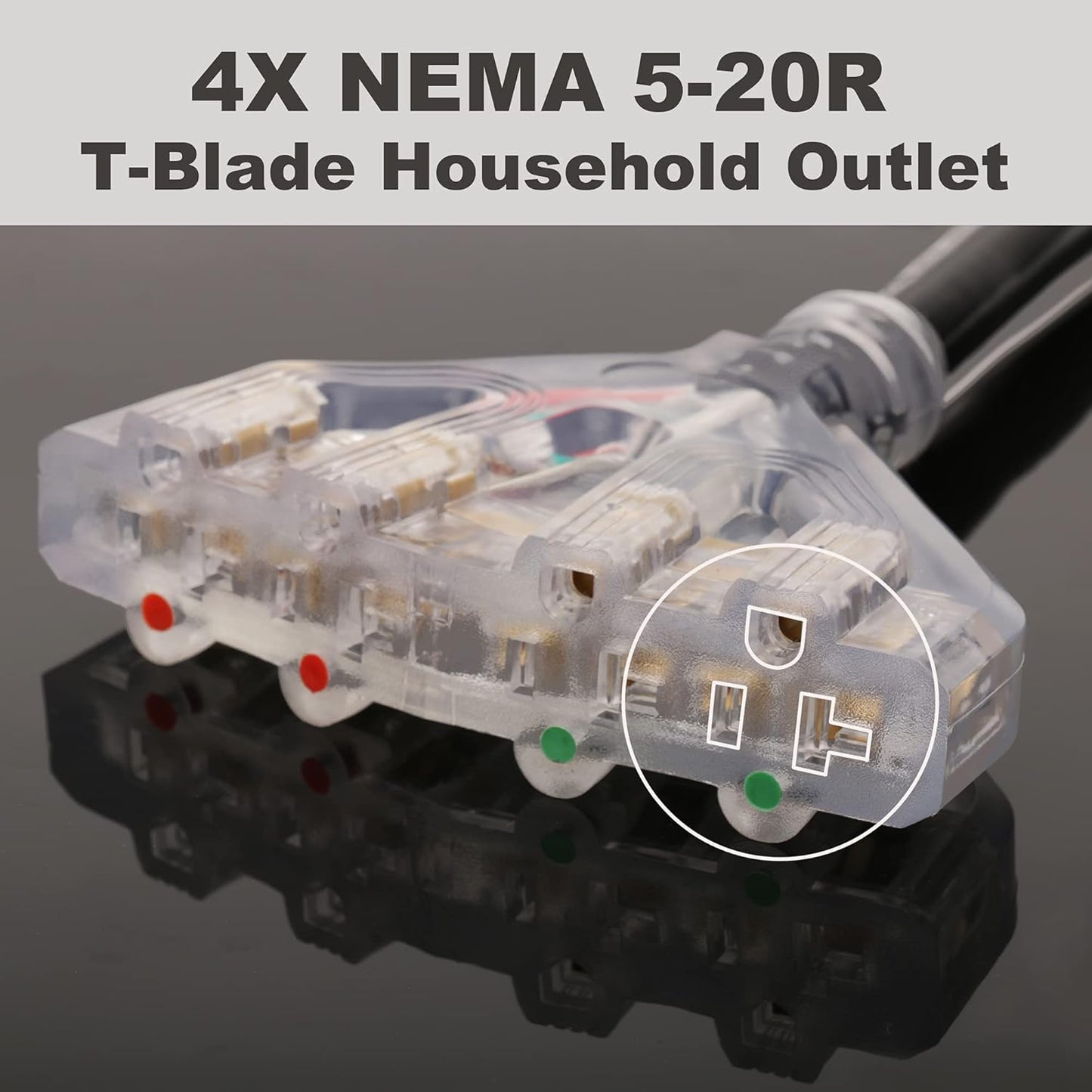 4 Prong 30 Amp to 15 Amp Generator Distribution Adapter, NEMA L14-30P Male to 4X 5-15R/5-20R T-Blade Female with Dust Protection Caps, 10 Gauge 125/250V 7500W