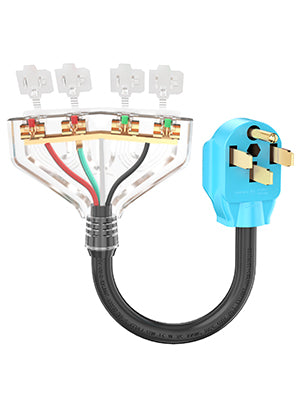 ETL Listed 50 Amp to 110V RV/Generator Distribution Adapter Cord, NEMA 14-50P Male to 4X 5-15R/5-20R T-Blade Household Outlet Female with Dust Protection Caps