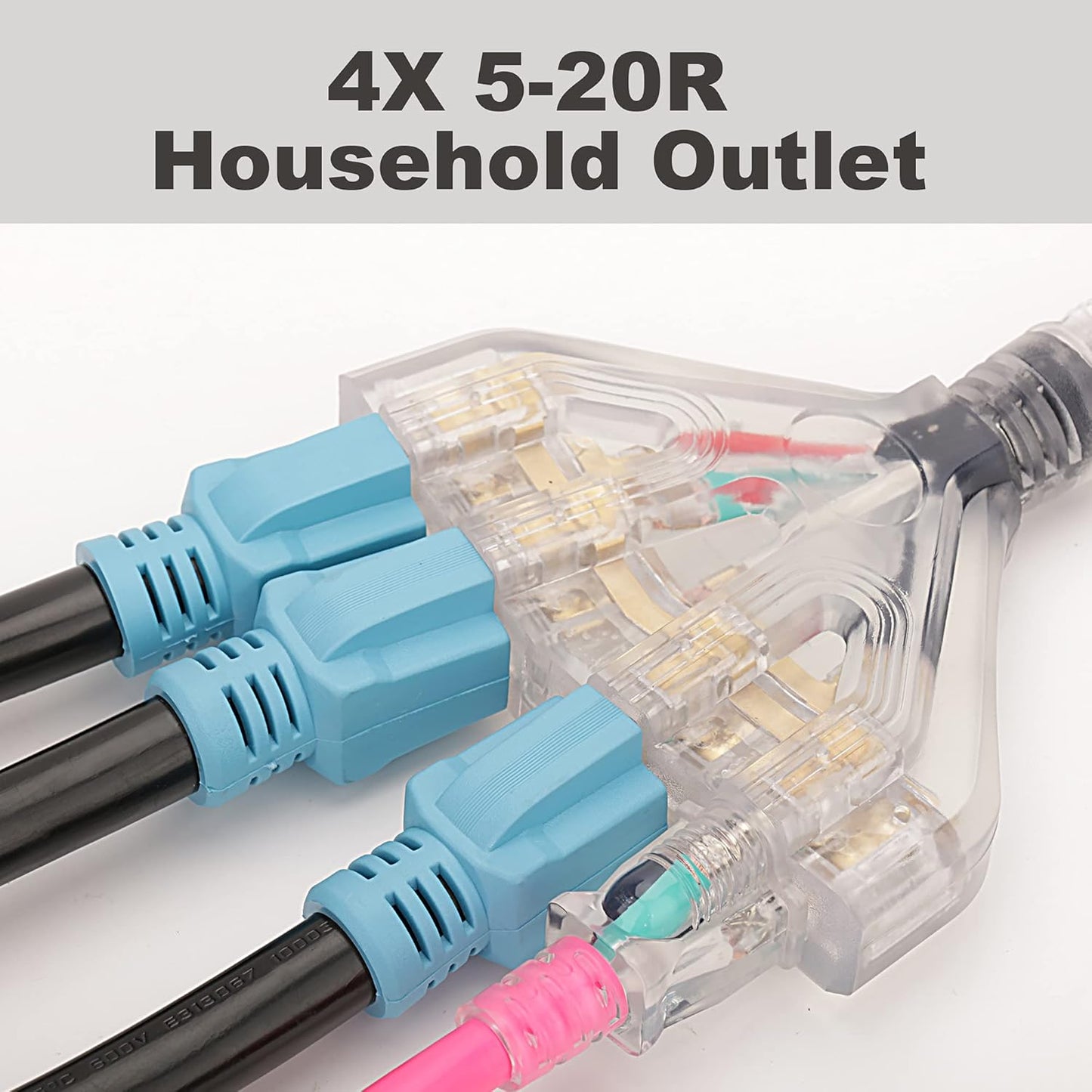 4 Prong 30 Amp to 15 Amp Generator Distribution Adapter, NEMA L14-30P Male to 4X 5-15R/5-20R T-Blade Female with Dust Protection Caps, 10 Gauge 125/250V 7500W