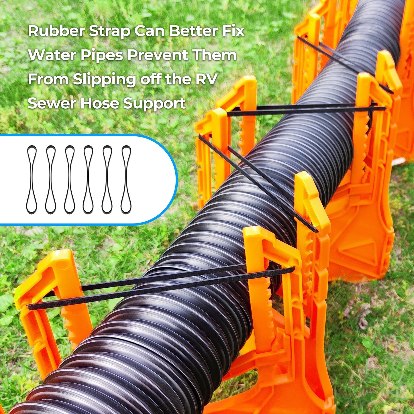 RV Sewer Hose Support 20 FT, U-shaped Adjustable Height Sewer Hose Support with Elastic Straps and Rubber Ties Quick Set-up RV Sewer Hose Storage for Travel Trailers Campers, Blaze Orange