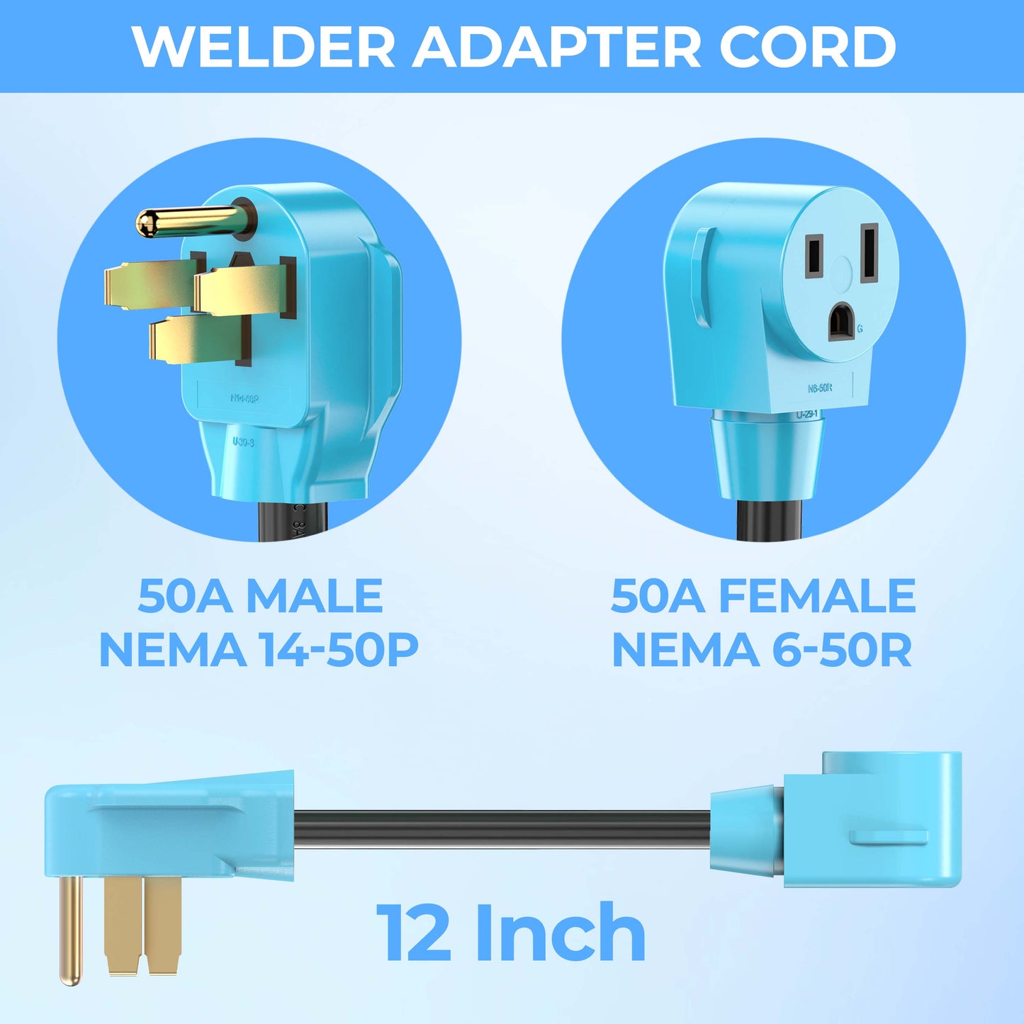 Welder Adapter Cord, NEMA 14-50P Male to 6-50R Female, 50 Amp Welder Power Adapter Plug, Heavy Duty STW 8 AWG 50 Amp 250V 12500 Watt