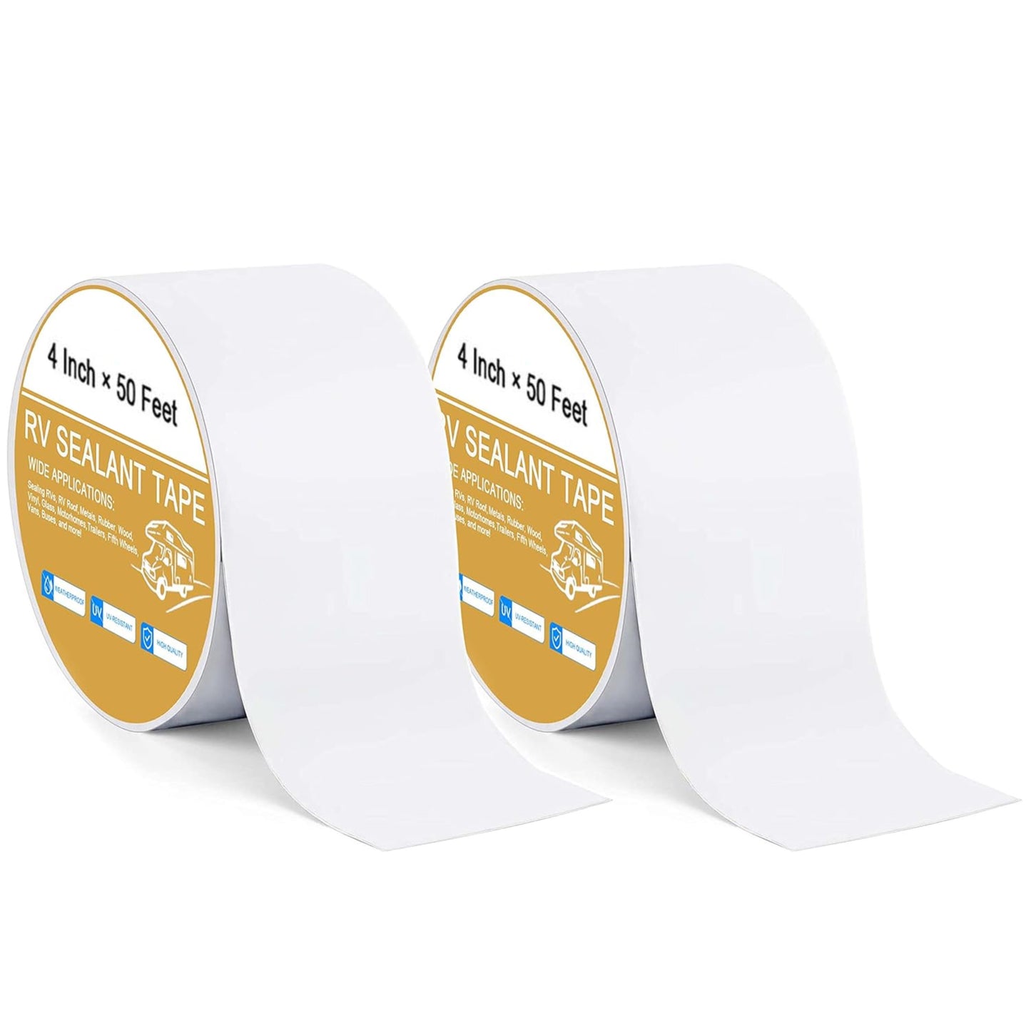 RV Roof Tape White, 4 Inch X 50 Feet RV Repair Sealant Tape, Stop Camper Roof Leaks, UV-Resistant, Weatherproof and Reliable for Camper, Trailer, Boat