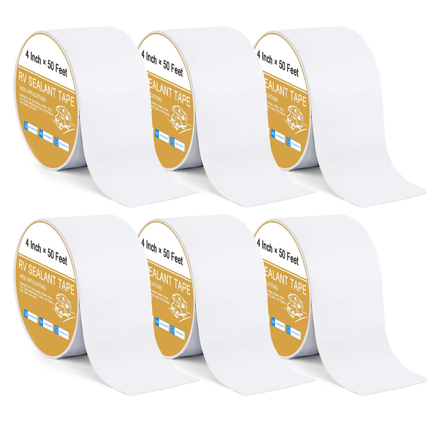 RV Roof Tape White, 4 Inch X 50 Feet RV Repair Sealant Tape, Stop Camper Roof Leaks, UV-Resistant, Weatherproof and Reliable for Camper, Trailer, Boat