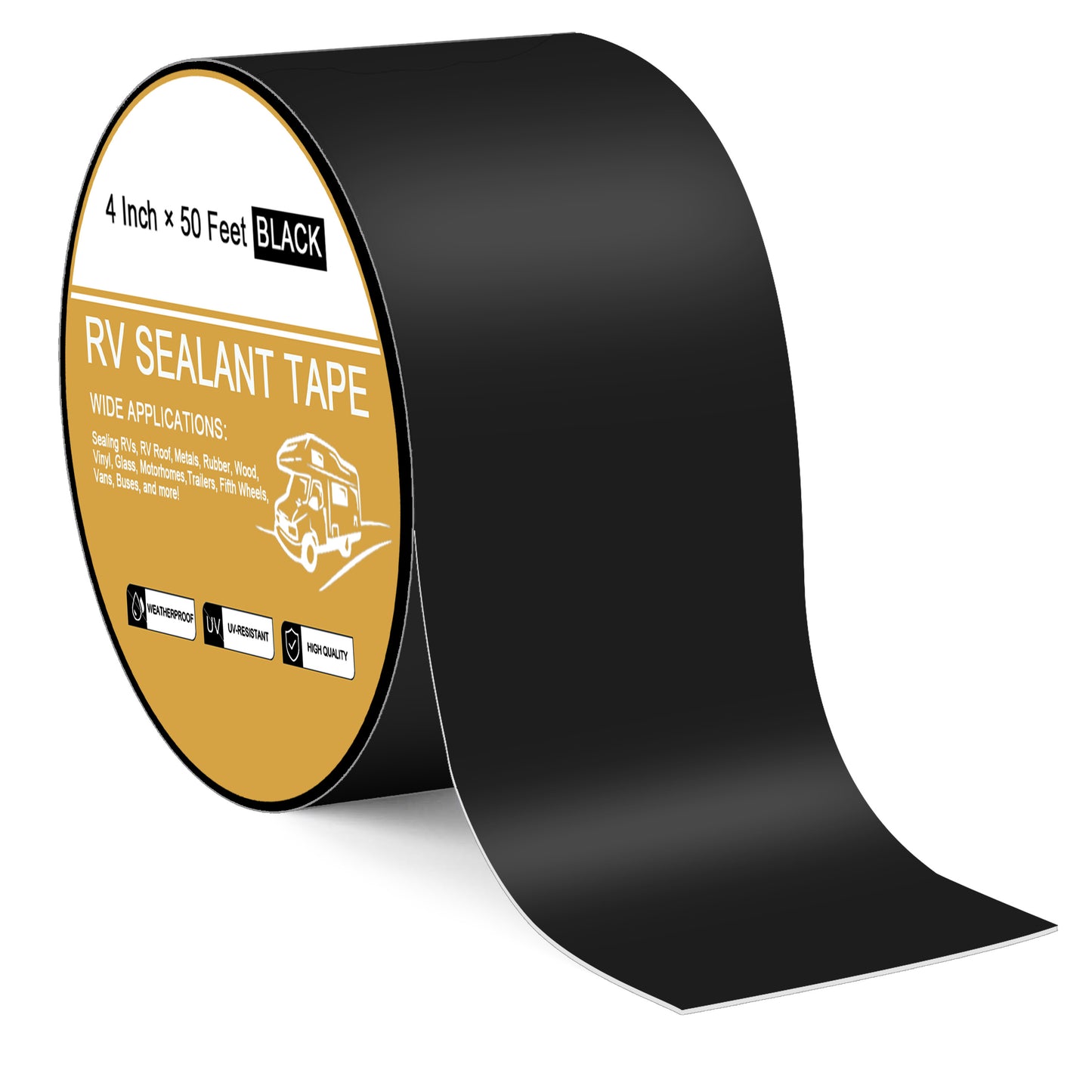 RV Roof Tape Black, 50 Feet RV Repair Sealant Tape, Stop Camper Roof Leaks, UV-Resistant, Weatherproof and Reliable for Camper, Trailer, Boat