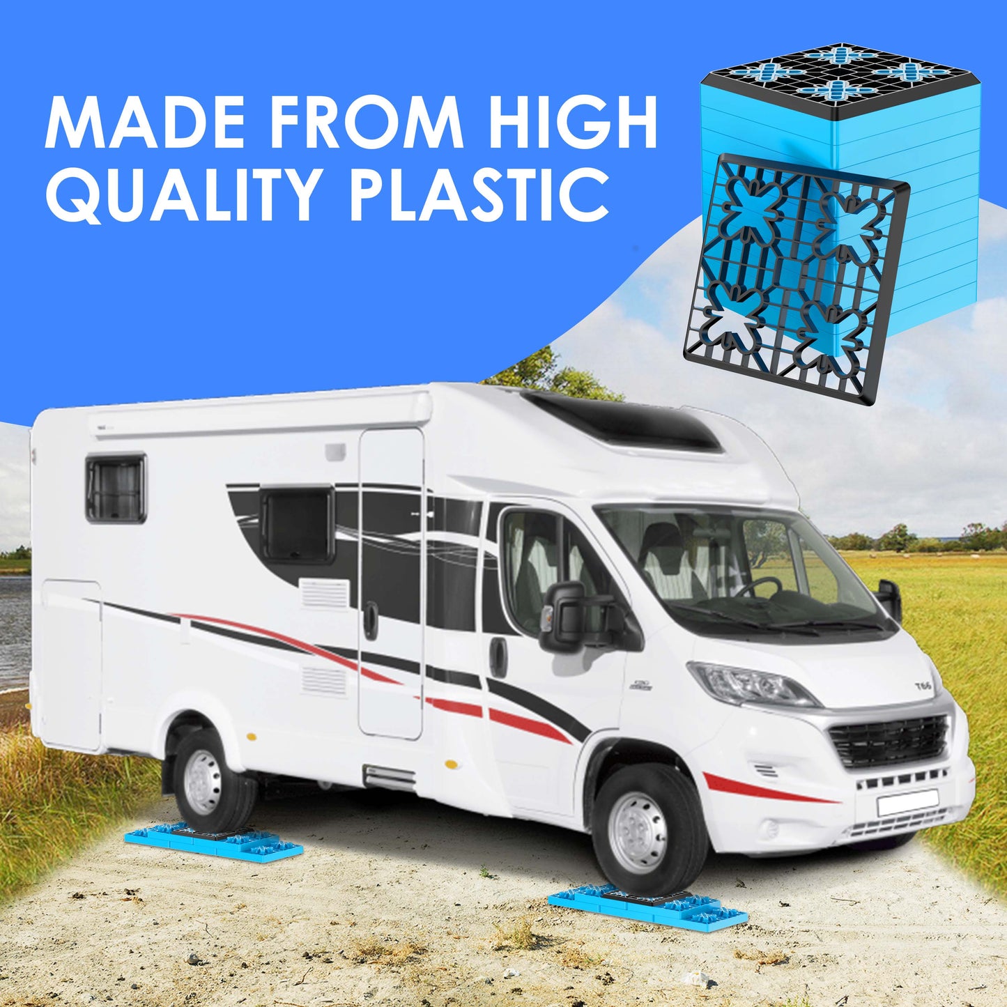 Heavy Duty RV Leveling Blocks 12 Pack, Interlocking Design Camper Leveling Blocks with Packing Bag, Ideal for Leveling Single and Dual Wheels (Blue)