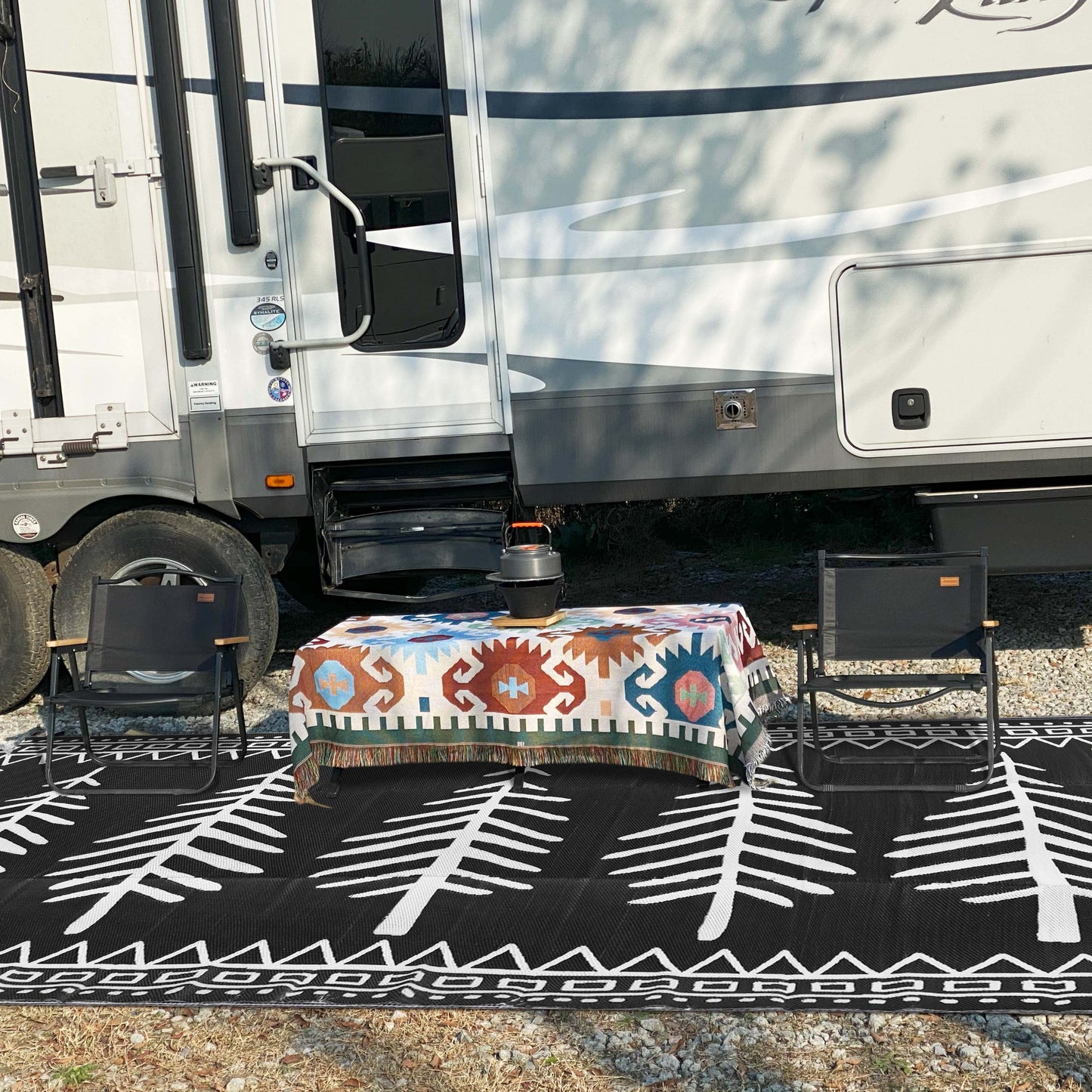 RV Outdoor Rug, Plastic Straw Waterproof Rugs Lightweight Reversible RV Mat Outdoor Patio Rug with Storage Bag for Outside Camper Under Awning Backyard, Pine Tree Print