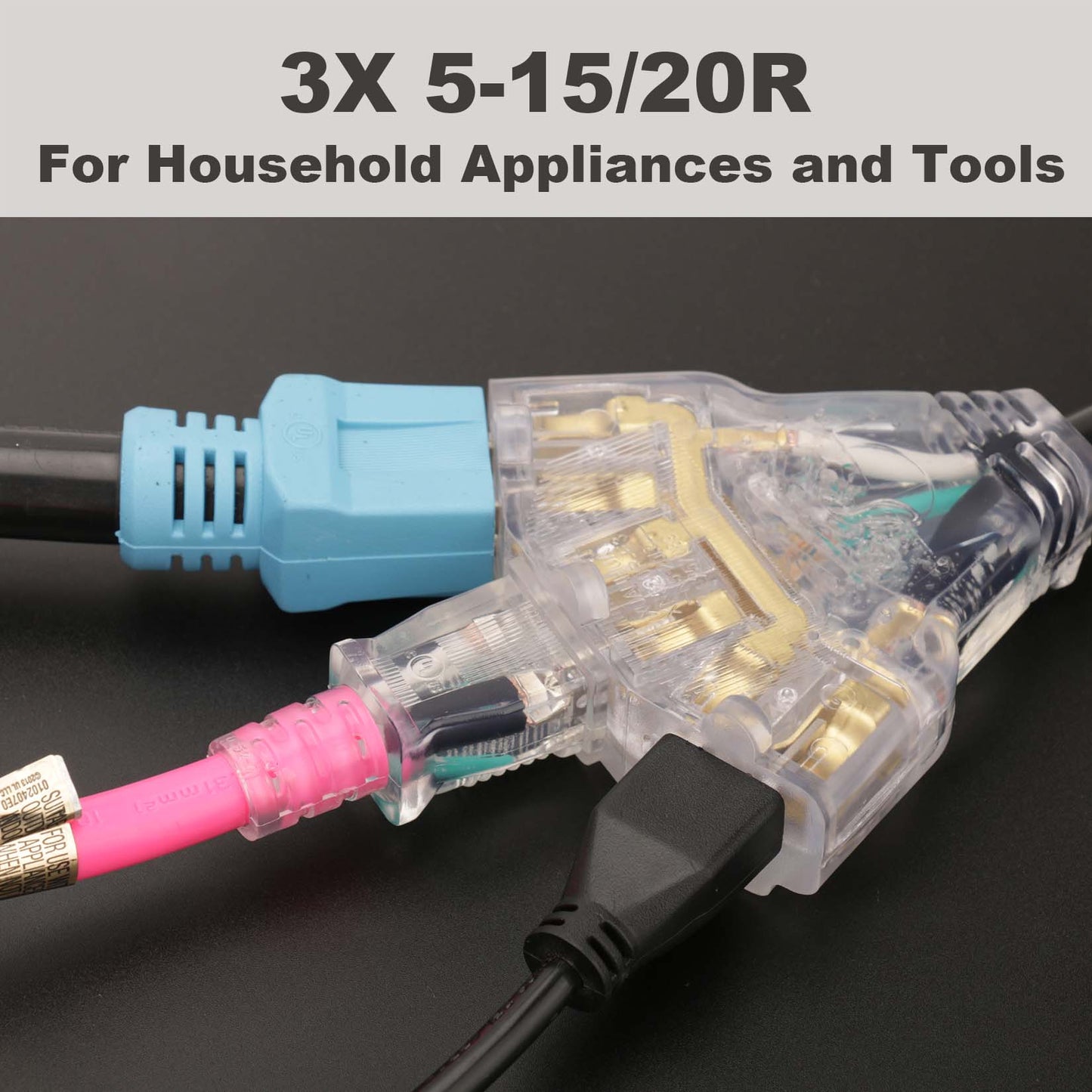 30 Amp to 110V RV/Generator Distribution Adapter Cord, NEMA TT-30P Male to 3X 5-15R/5-20R T-Blade Household Outlet Female with LED Power Indicator 3750W