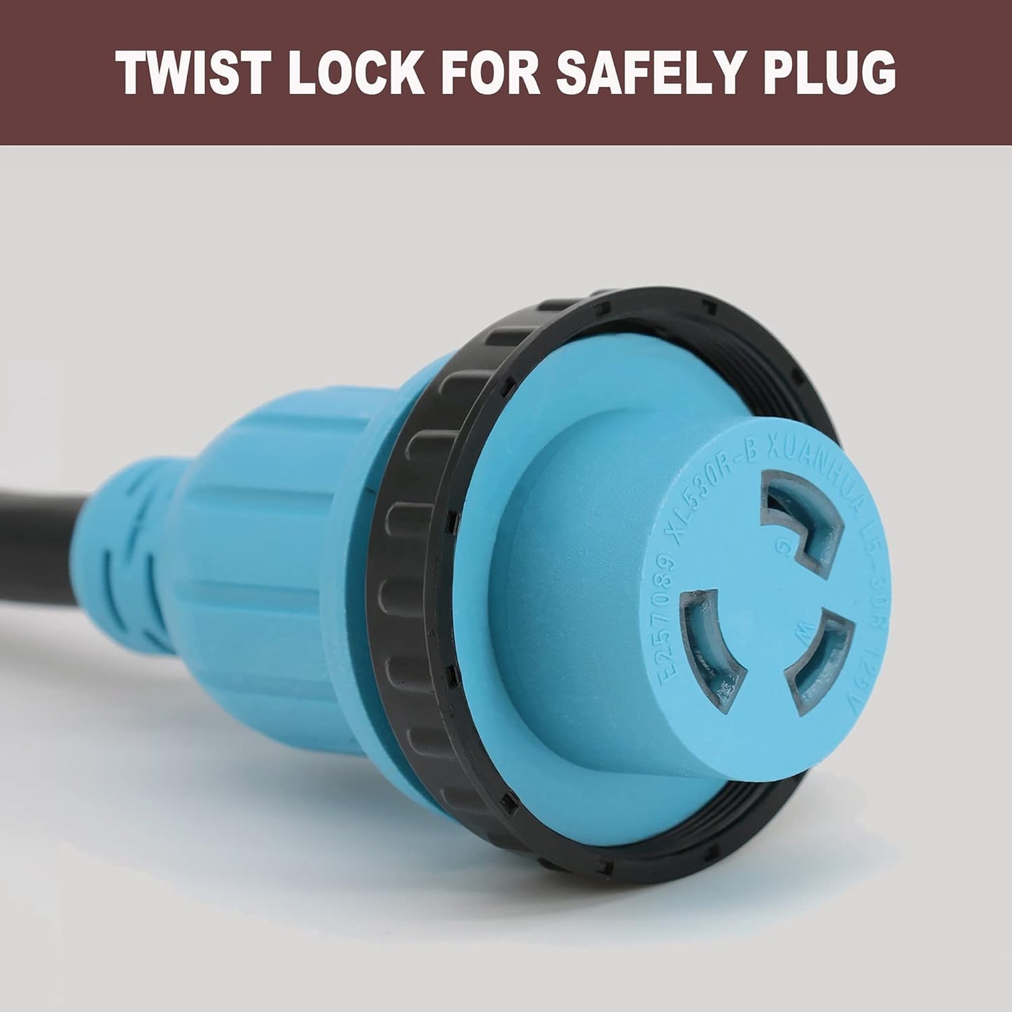 30 Amp RV Power Cord Twist Locking, Heavy Duty 10 Gauge 3 Wire STW Pure Copper Wire with Grip Handle, TT-30P to L5-30R with Cord Organizer for RV Trailer Campers