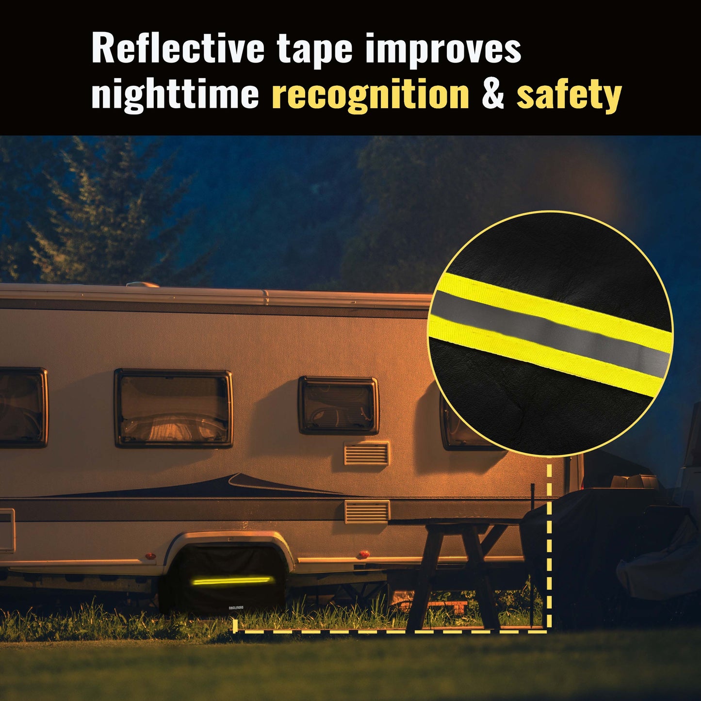 RV Tire Covers, Upgraded Reflective Strip Tire Covers for Trailers, Waterproof Anti-UV Dual Axle Wheel Cover RV Accessories for Trucks Trailers, 2 Pack, Fits 30"-33" Diameter