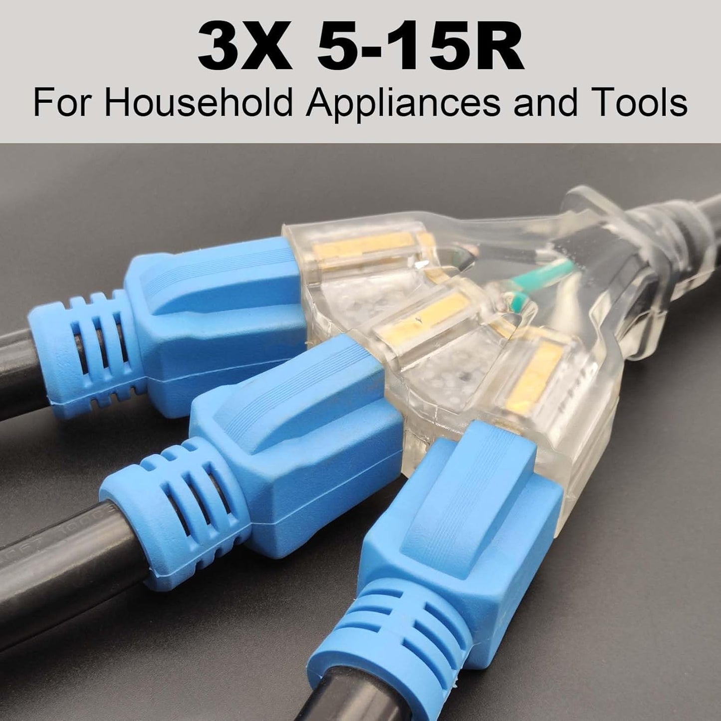 4 Prong 30 Amp to 110V Dryer Distribution Adapter Cord, NEMA 14-30P Male to 3X 5-15R T-Blade Household Outlet Female with LED Power Indicator