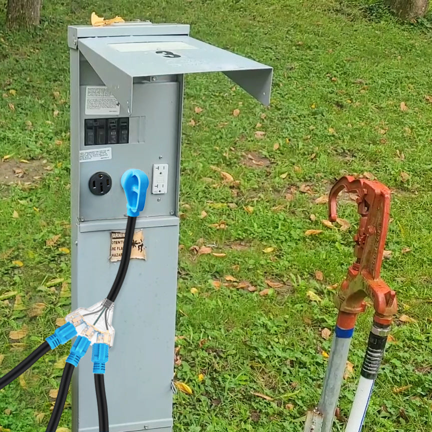 30 Amp to 110V RV/Generator Distribution Adapter Cord, NEMA TT-30P Male to 3X 5-15R/5-20R T-Blade Household Outlet Female with LED Power Indicator 3750W