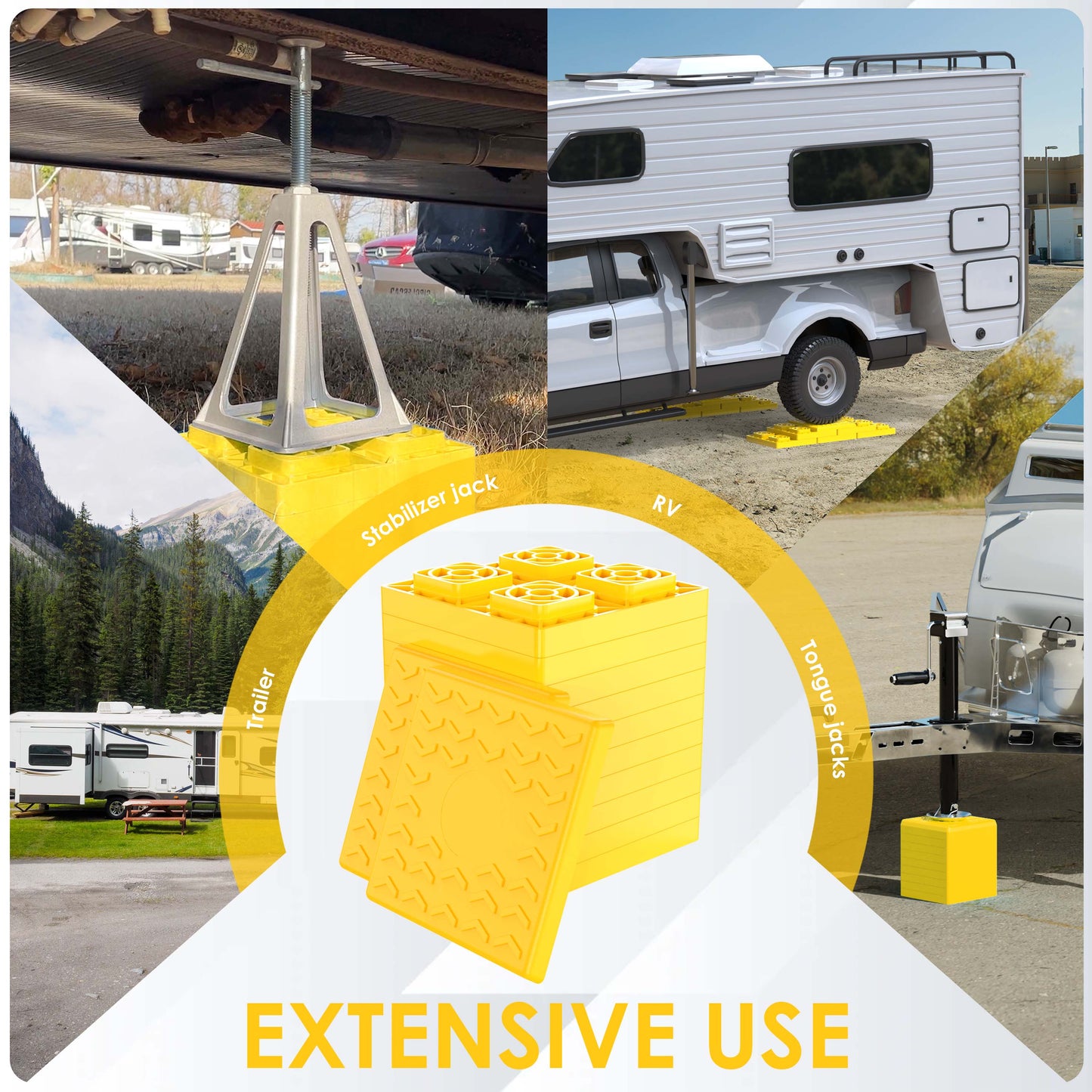 RV Leveling Blocks 12 Pack, Heavy Duty Interlocking Design Camper Leveling Blocks with Packing Bag, Upgraded Rubber Top Block RV Leveling System for Trailers