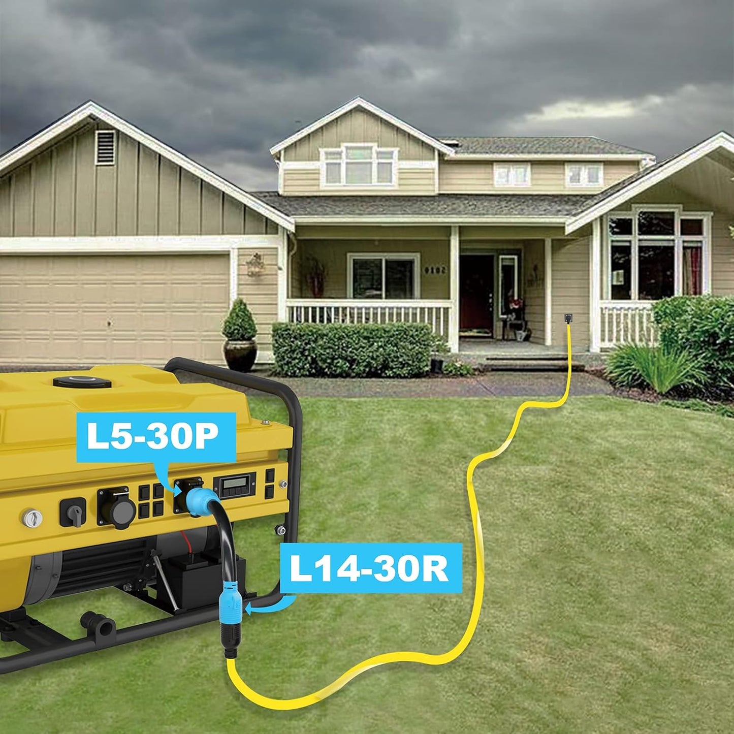 NEMA L5-30P to L14-30R Adapter Cord, 4 to 3 Prong Generator Transfer Switch Adapter, 30 Amp Generator Twist Lock 3 to 4 Prong House Inlet Box, STW 10 AWG Blue