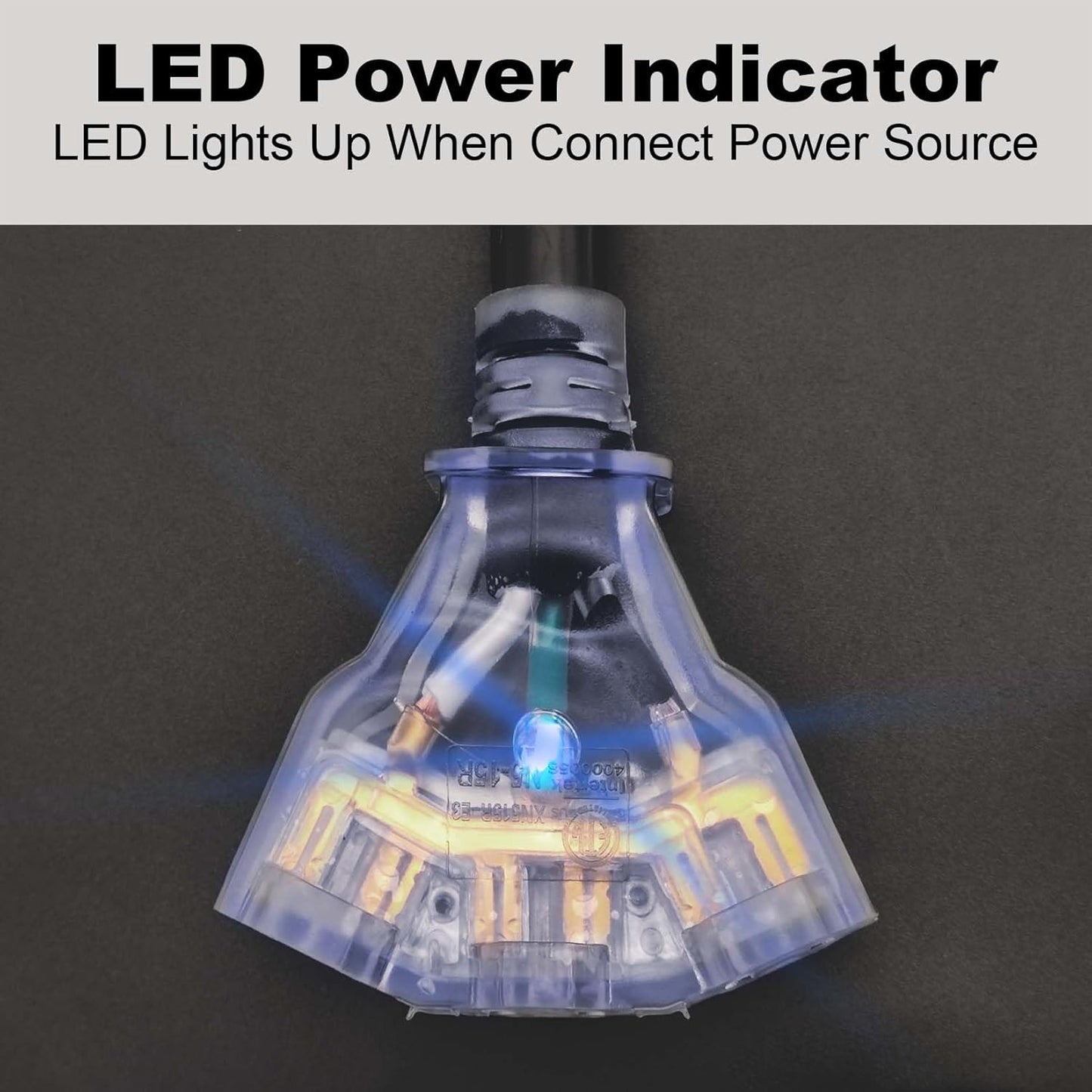 4 Prong 30 Amp to 110V Dryer Distribution Adapter Cord, NEMA 14-30P Male to 3X 5-15R T-Blade Household Outlet Female with LED Power Indicator