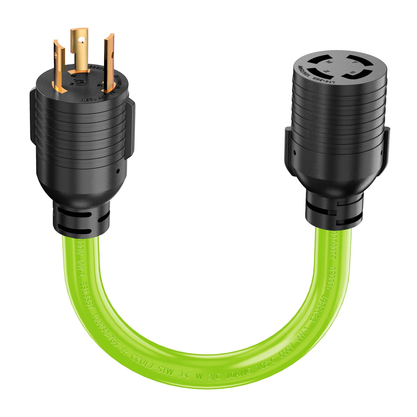 4 Prong to 3 Prong Generator Transfer Switch Adapter Cord, NEMA L5-30P to L14-30R, 30 Amp Generator Adapter Twist Lock STW 10 AWG