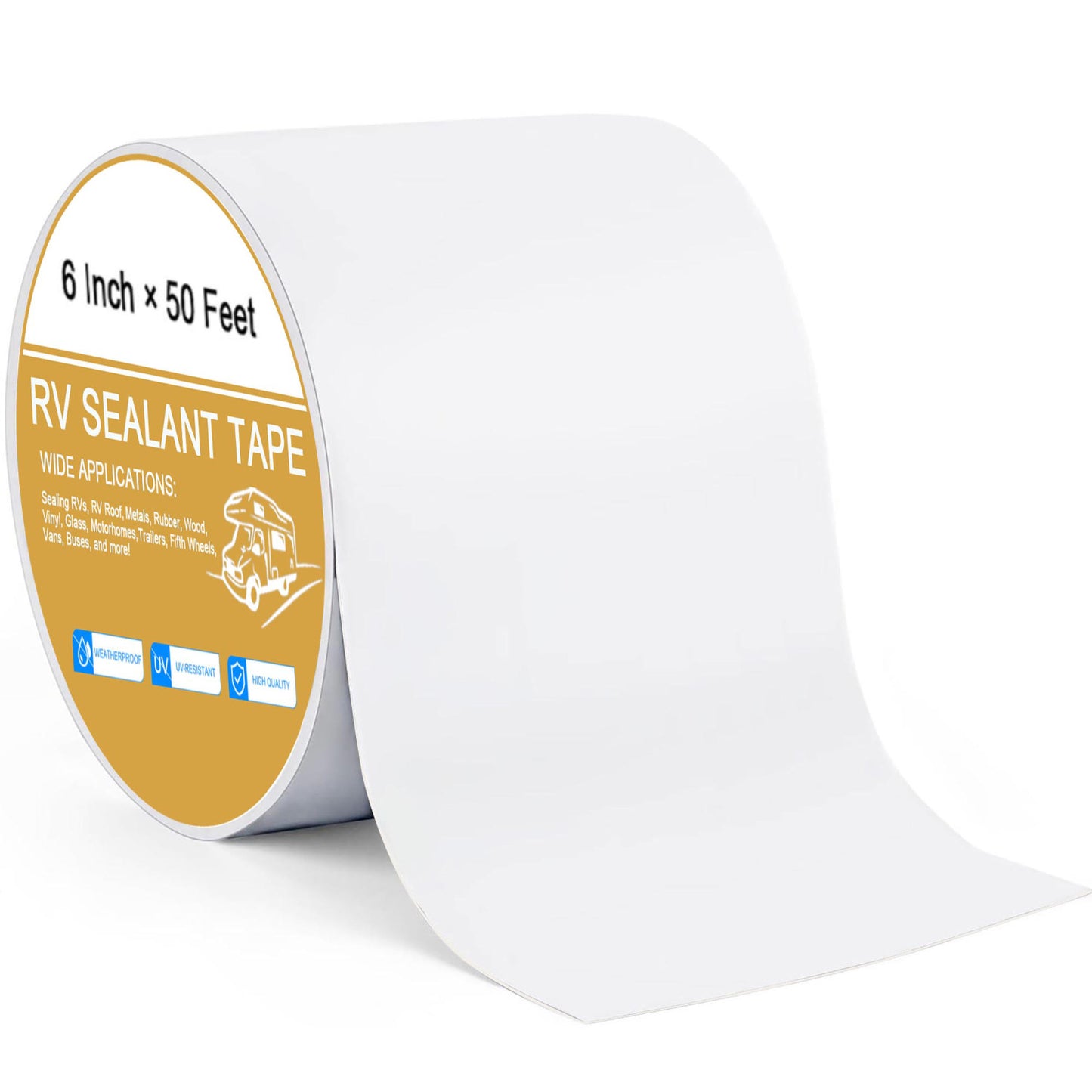 RV Roof Tape White, 50 Feet RV Repair Sealant Tape, Stop Camper Roof Leaks, UV-Resistant, Weatherproof and Reliable for Camper, Trailer, Boat