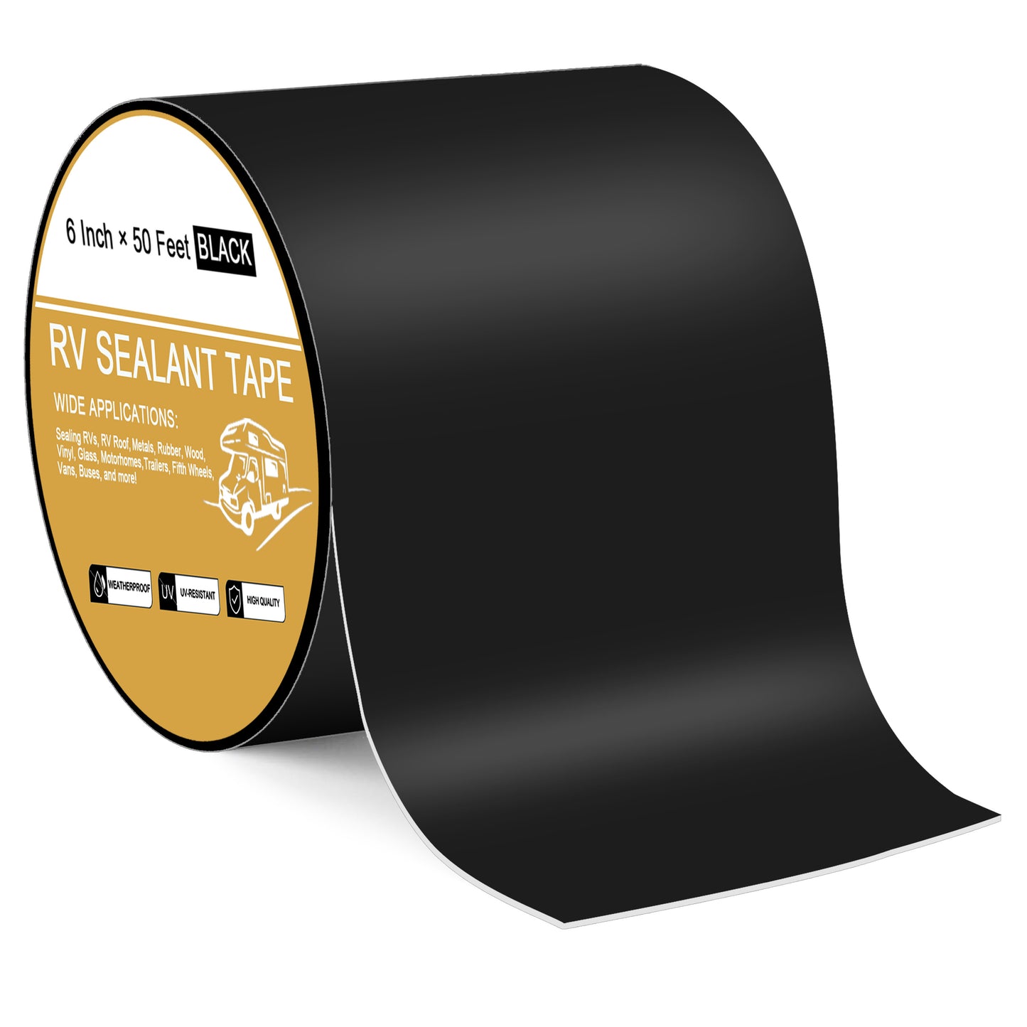 RV Roof Tape Black, 50 Feet RV Repair Sealant Tape, Stop Camper Roof Leaks, UV-Resistant, Weatherproof and Reliable for Camper, Trailer, Boat