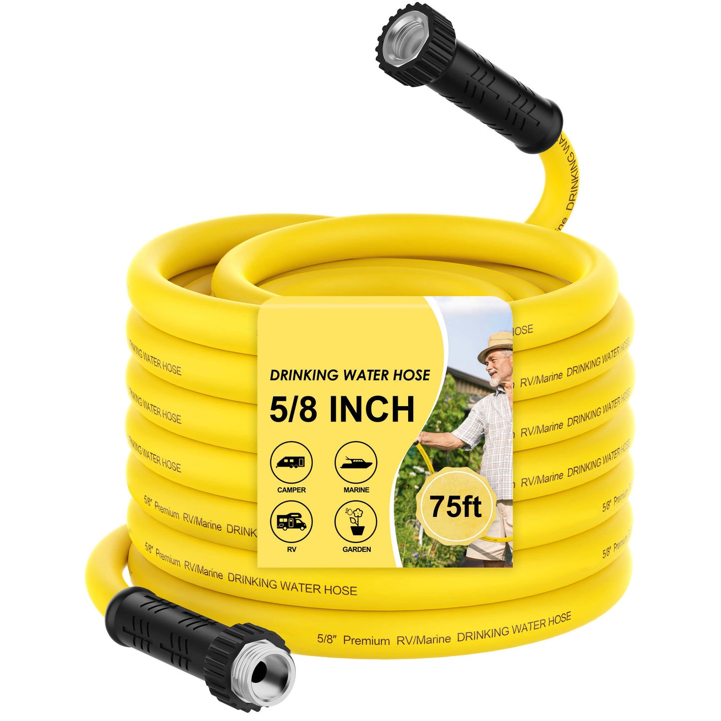 RV Drinking Water Hose with Storage Bag, 5/8" Premium Fresh Water Hose for RV, Camping, Marine, Trailer and Truck, BPA Free, Anti-Kink and Leak-Free, Drinking Water Safe